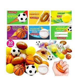 30 Pack Sports Valentines Cards Gifts for Kids School Classroom Squeeze Foam...